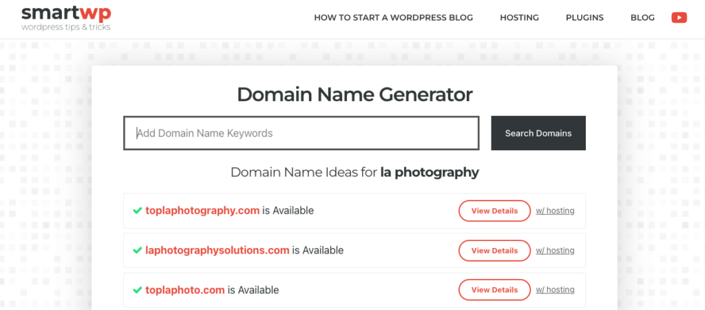 SmartWP Domain Name Generator (Alternative) Example
