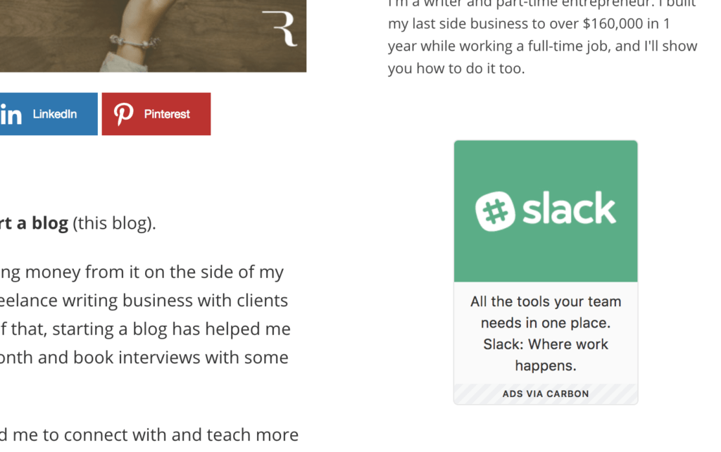 Sidebar Advertisement Example (Screenshot) to Monetize a Blog