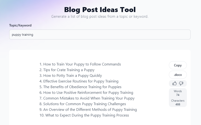 Keyword Research for Pet Blogging (Screenshot of Blog Post Ideas)