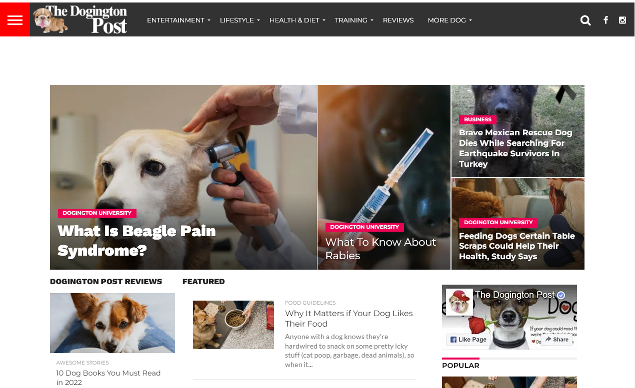 The Dogington Post (Example of Pet Blogging) Screenshot
