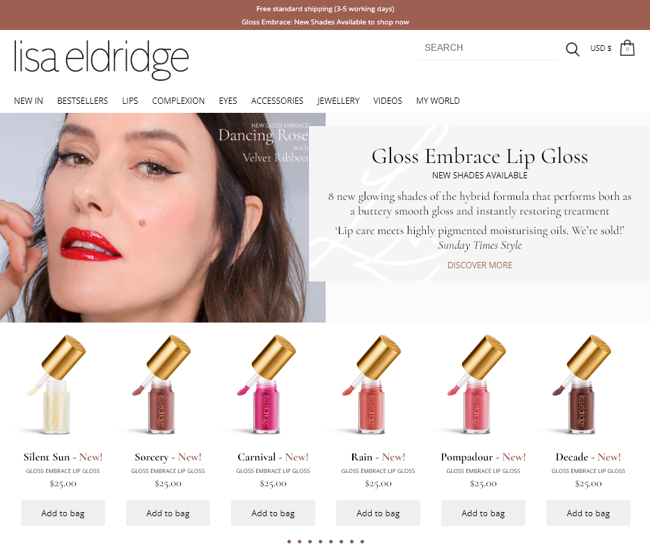 Screenshot of beauty blogger Lisa Eldridge's website