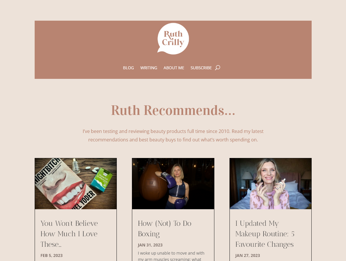 Screenshot of beauty blogger Ruth Crilly's website