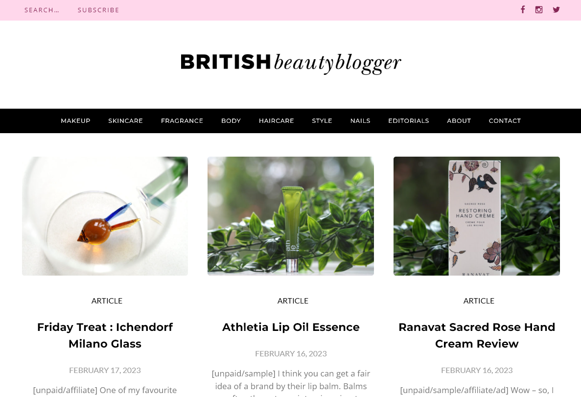 Screenshot of the British Beauty Blogger website