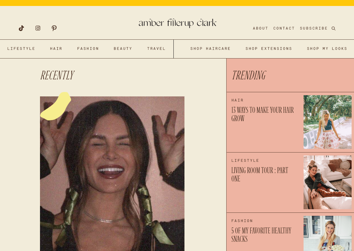 Screenshot of beauty blogger Amber Fillerup Clark's website
