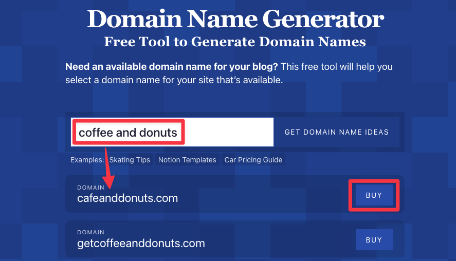 What is a Domain Name Generator Tool (Screenshot in Use)